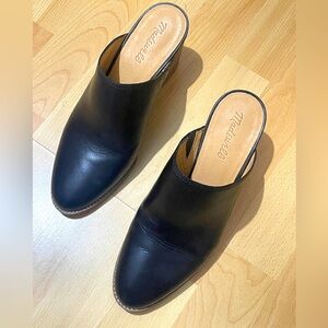 Madewell Harper Mule Stacked Heel Black Leather Slip On Almond Toe J8560 Women 8